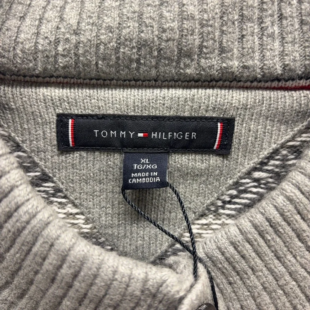 Tommy Hilfiger Sweater Mens XL Gray Pullover Mock Neck Long Sleeve Fair Isle New